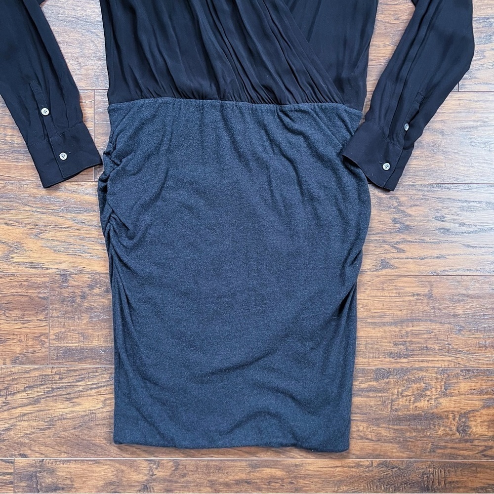 James Perse • Collage Wrap Mini Dress two tone black grey plunge surplice - Picture 5 of 11